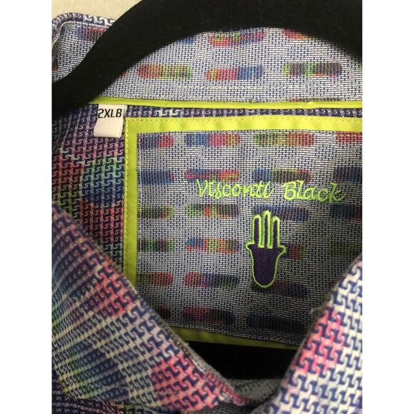 Luchiano Visconti Black Men's 2XLB Long Sleeve Button-Up Shirt Circle Pattern - Picture 2 of 7